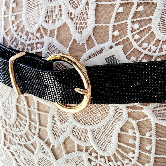 Vera Black Rhinestones Belt with Gold Round Buckle 43" - Picture 8 of 8